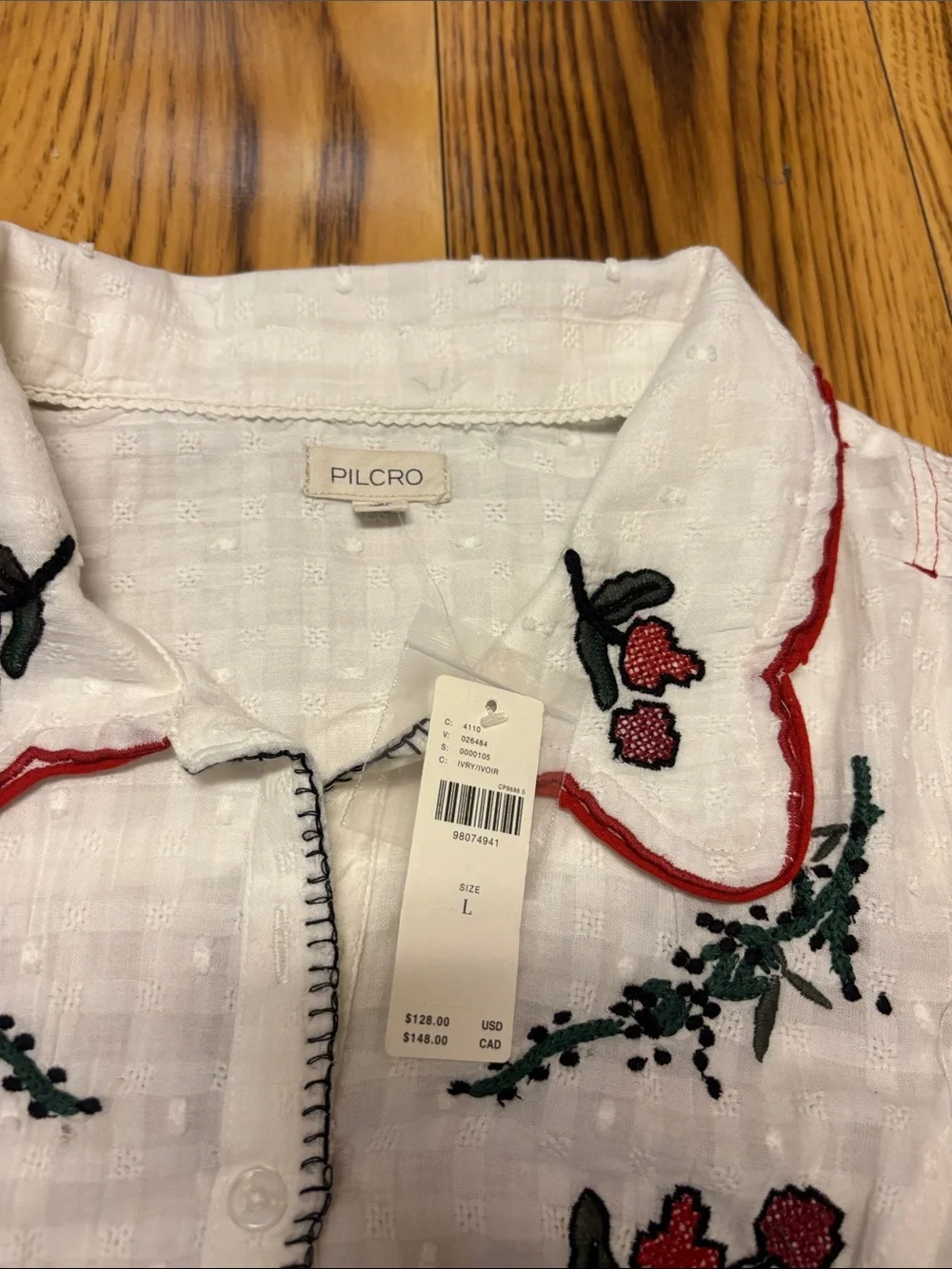 NWT Anthropologie Pilcro Embroidered Puff-Sleeve Folk Blouse - Size L